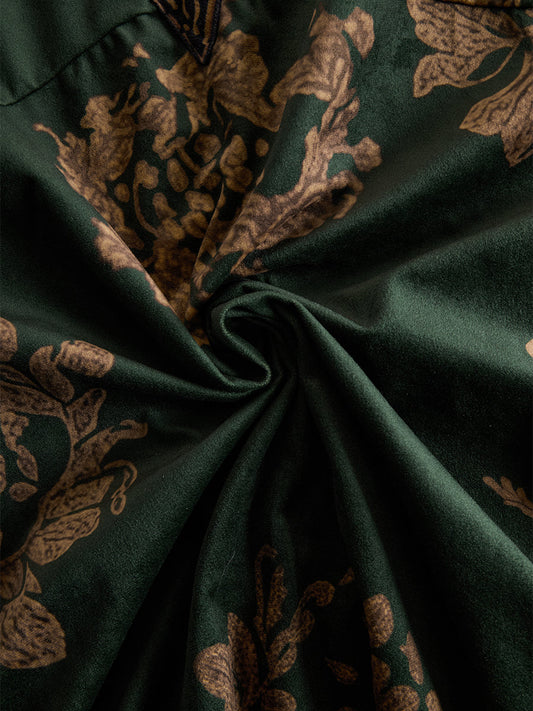 Retro Faux Suede Tassel Maxi Dress V-Neck Printed Green