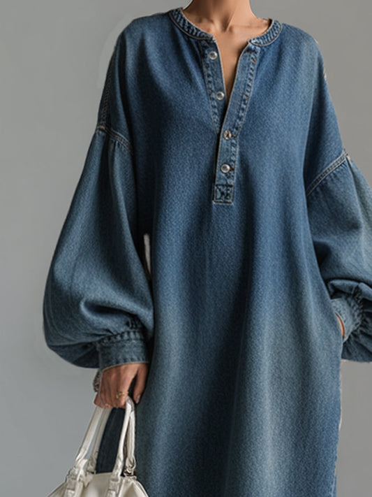 GY Denim Button-Down Maxi Dress Relaxed Fit Blue