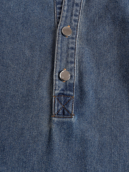 GY Denim Button-Down Maxi Dress Relaxed Fit Blue