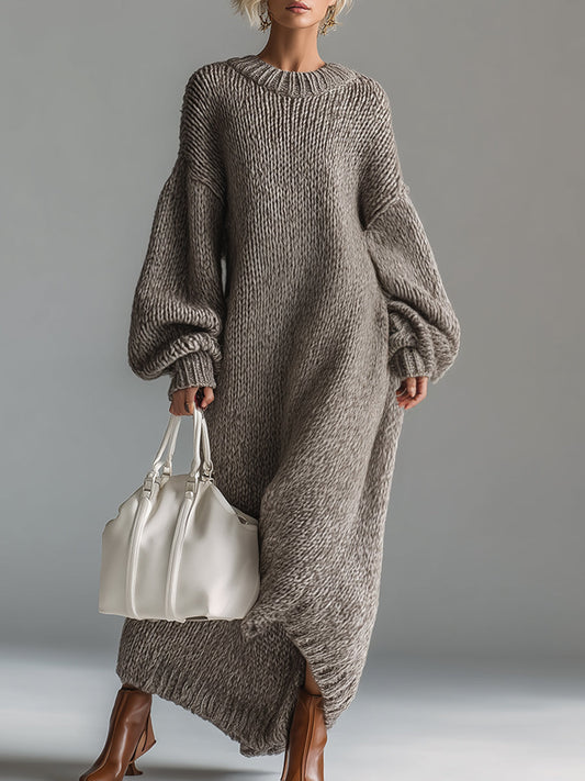 GY Urban Silhouette Round Neck Knitted Maxi Dress Heathered Knit