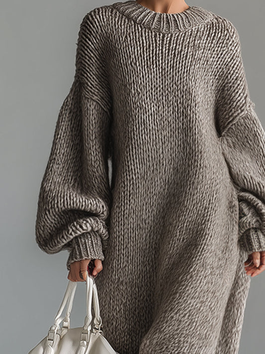 GY Urban Silhouette Round Neck Knitted Maxi Dress Heathered Knit