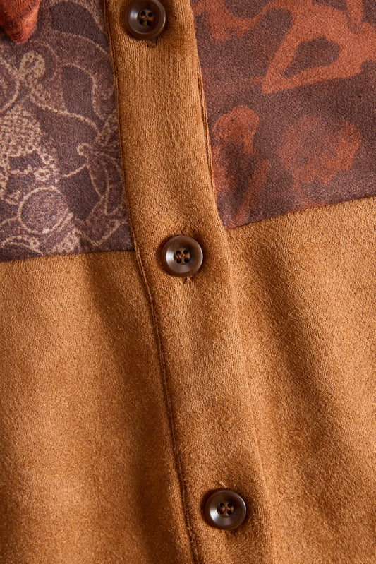 BXL Western Retro Faux Suede Plaid Maxi Dress Caramel