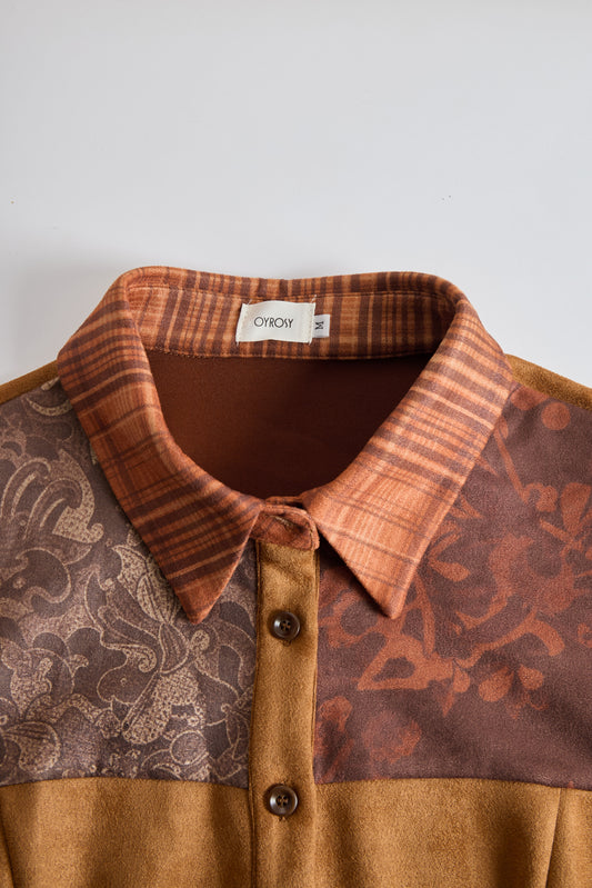BXL Western Retro Faux Suede Plaid Maxi Dress Caramel
