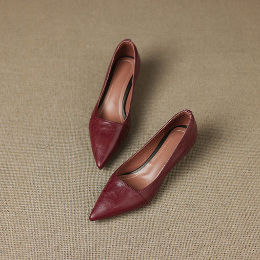 Amelier Women's Leather Pumps Pointed Toe Kitten Heel Maroon