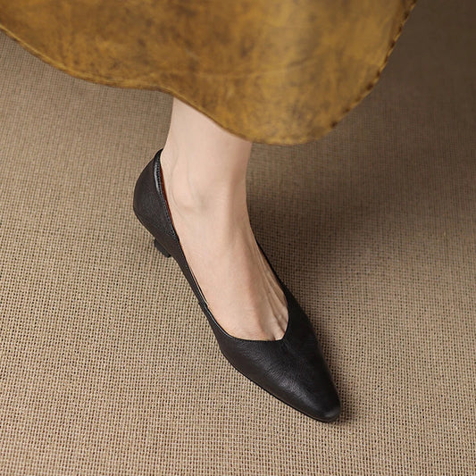 Amelier Women's Leather Pumps Pointed Toe Kitten Heel