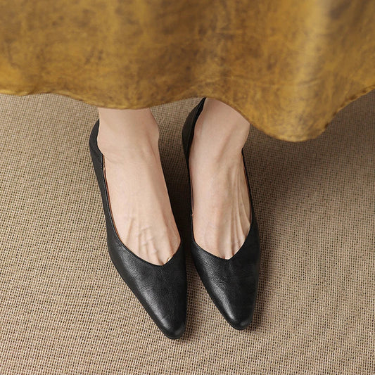 Amelier Women's Leather Pumps Pointed Toe Kitten Heel