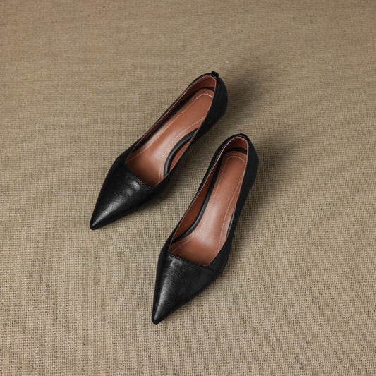 Amelier Women's Leather Pumps Pointed Toe Kitten Heel Maroon