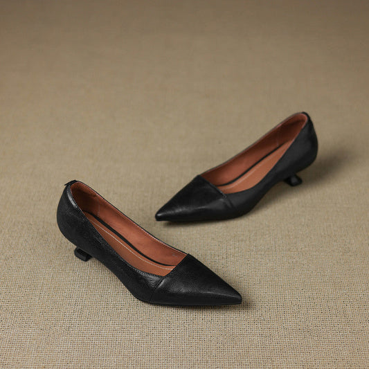 Amelier Women's Leather Pumps Pointed Toe Kitten Heel Maroon