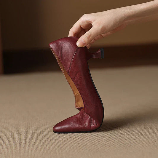Amelier Women's Leather Pumps Pointed Toe Kitten Heel
