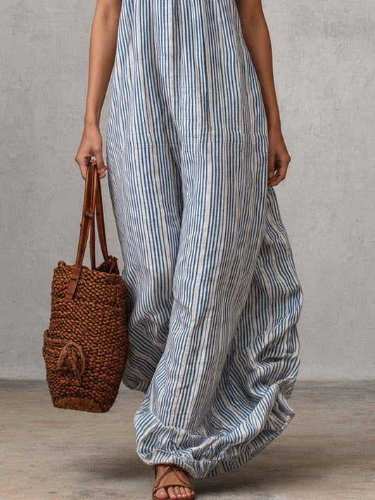 Retro Casual Halter Neck Maxi Dress Ruffle Detail Light Blue