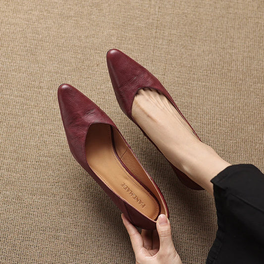 Amelier Women's Leather Pumps Pointed Toe Kitten Heel