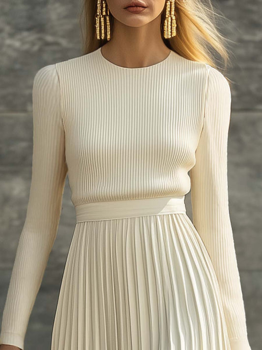 CSS Knitted Satin Pleated Hem Long Sleeve Maxi Dress