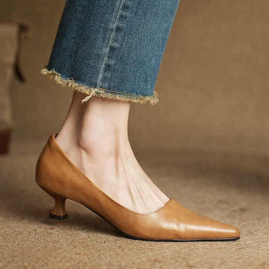 Amelier Women's Leather Kitten Heels Pointed Toe Slim Maroon