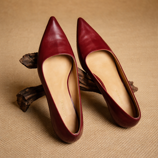 Amelier Women's Leather Kitten Heels Pointed Toe Slim Maroon