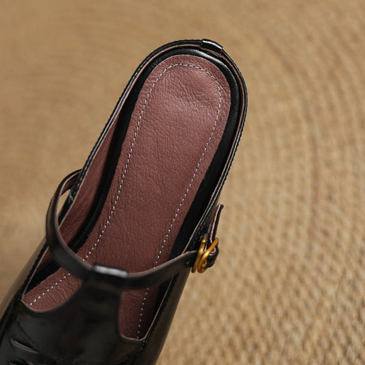 Amelier Women's Genuine Leather Woven Mules Slip-On Brown