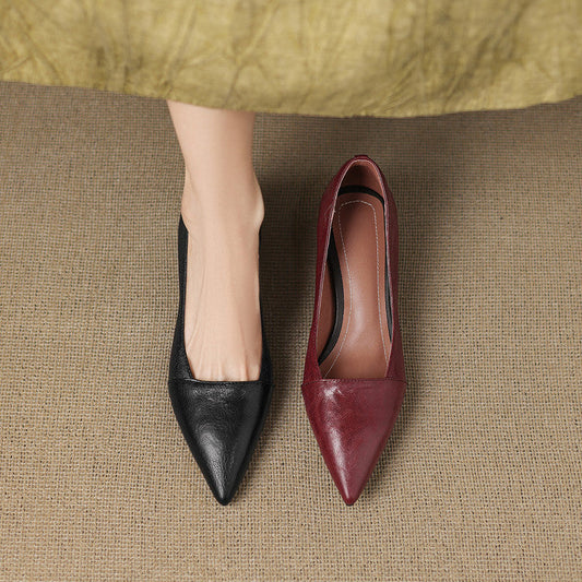Amelier Women's Leather Pumps Pointed Toe Kitten Heel Maroon