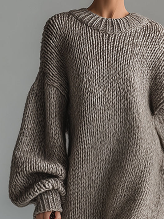 GY Urban Silhouette Round Neck Knitted Maxi Dress Heathered Knit