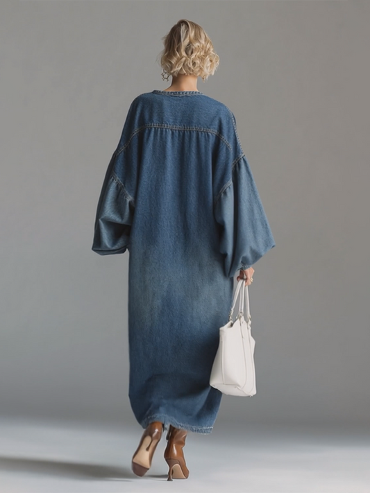 GY Denim Button-Down Maxi Dress Relaxed Fit Blue