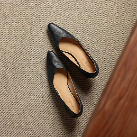 Amelier Women's Leather Pumps Pointed Toe Kitten Heel