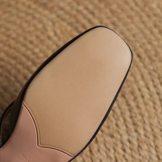 Amelier Women's Leather Mules Square Toe Block Heel Apricot