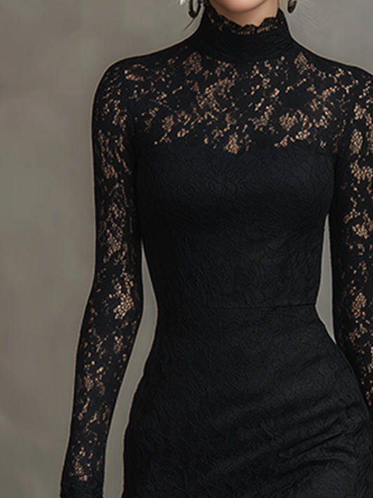 GY Stretch Lace Fishtail Maxi Dress Black Formal Gown