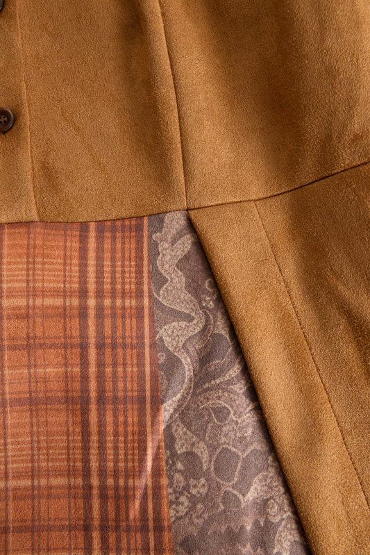 BXL Western Retro Faux Suede Plaid Maxi Dress Caramel