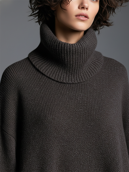 Loose Neckline Knitted Maxi Dress Long Sleeve Brown