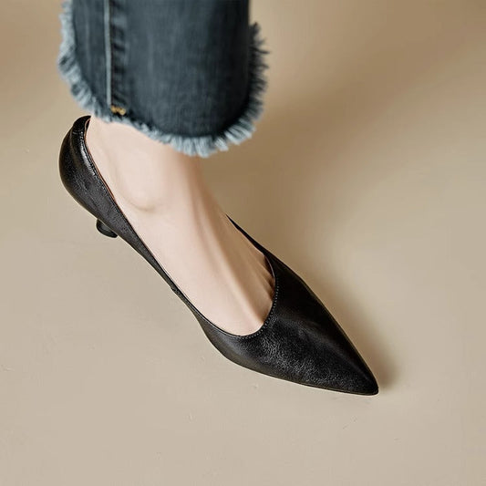 Amelier Women's Leather Kitten Heels Pointed Toe Maroon