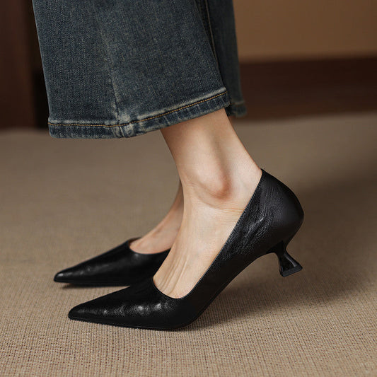 Amelier Women's Leather Kitten Heels Pointed Toe Burgundy