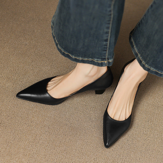 Amelier Women's Leather Pumps Pointed Toe Kitten Heel Slim