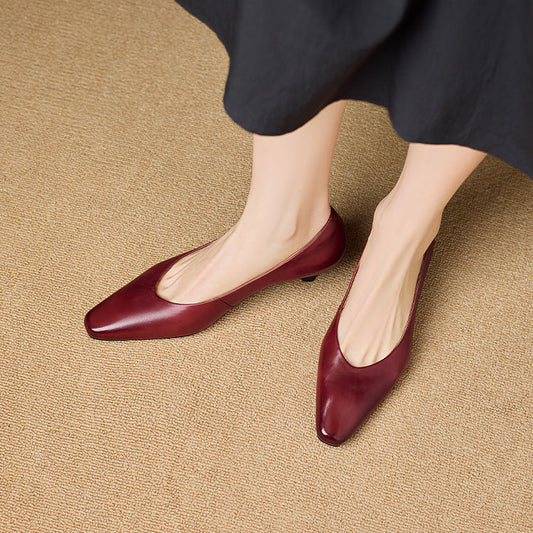Amelier Women's Leather Pumps Kitten Heel Pointed Toe Brown