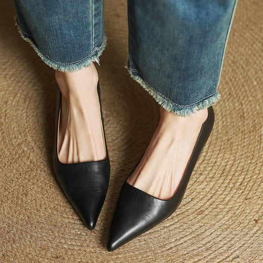 Amelier Women's Leather Kitten Heels Pointed Toe Slim Maroon