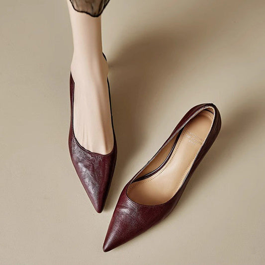 Amelier Women's Leather Kitten Heels Pointed Toe Maroon