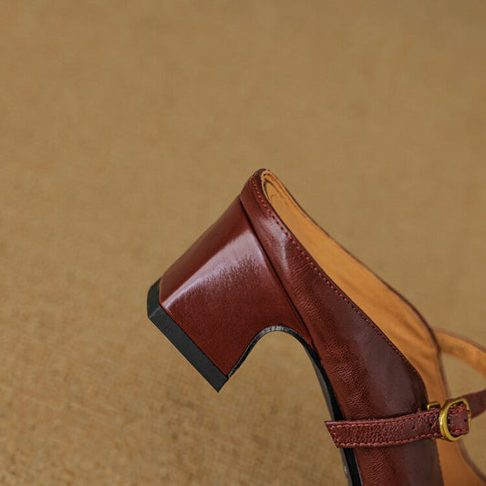 Amelier Women's Leather Mary Jane Mules Slip-On Maroon