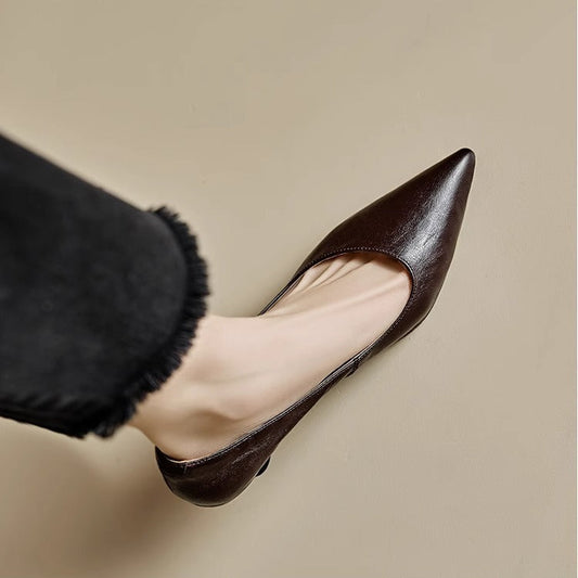 Amelier Women's Leather Kitten Heels Pointed Toe Maroon