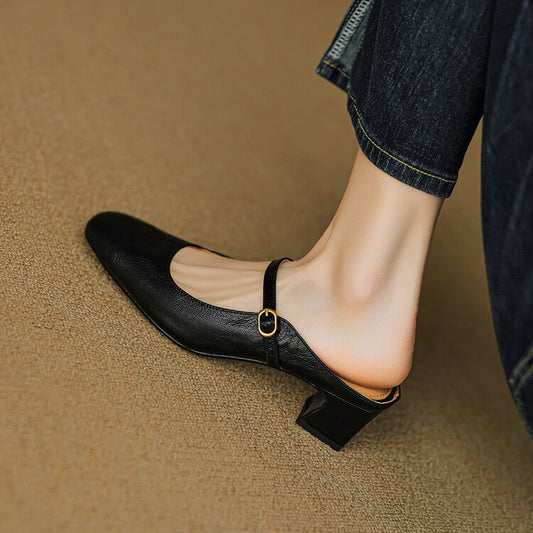 Amelier Women's Leather Mary Jane Mules Slip-On Maroon