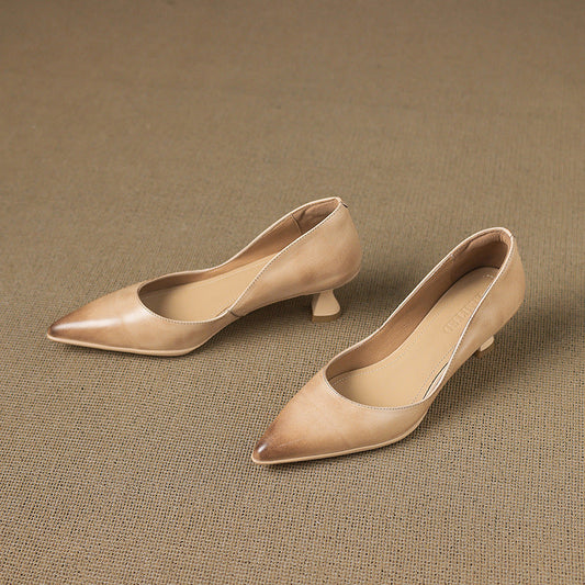 Amelier Women's Leather Pumps Pointed Toe Kitten Heel Slim