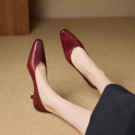 Amelier Women's Leather Pumps Kitten Heel Pointed Toe Brown