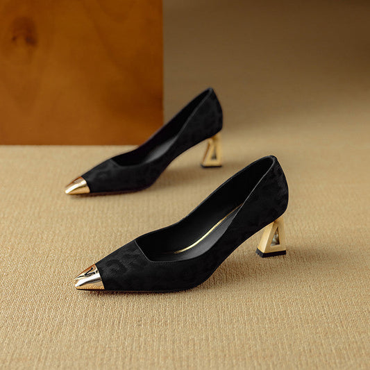 Amelier Women's Leather Pumps Sculpted Heel Brown