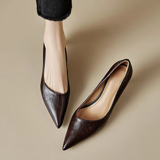 Amelier Women's Leather Kitten Heels Pointed Toe Burgundy