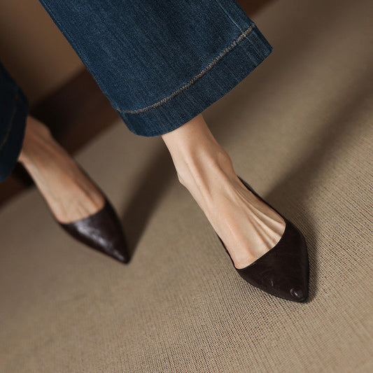 Amelier Women's Leather Kitten Heels Pointed Toe Burgundy