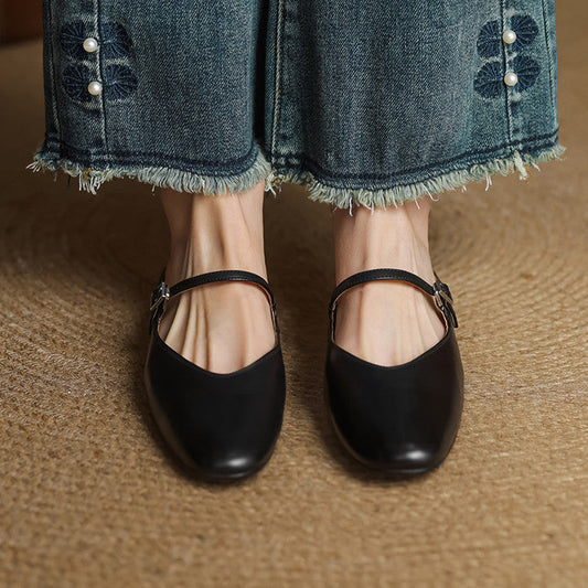 Amelier Women's Leather Mary Jane Mules Brown