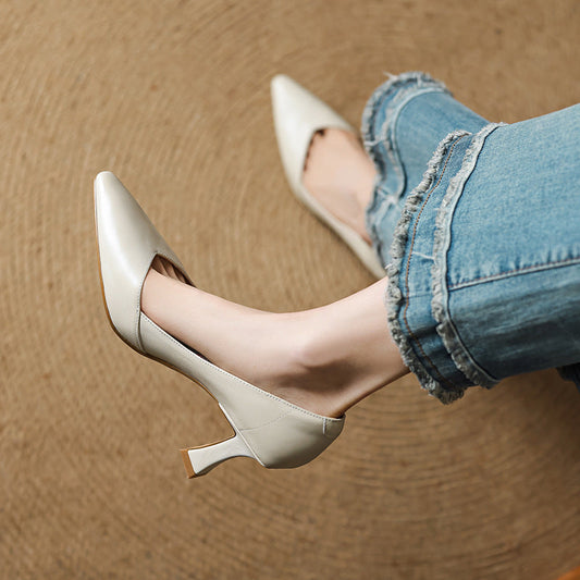 Amelier Women's Leather Heels Pointed Toe Flared Heel