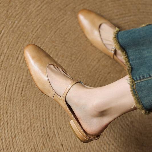 Amelier Women's Leather Mary Jane Mules Brown