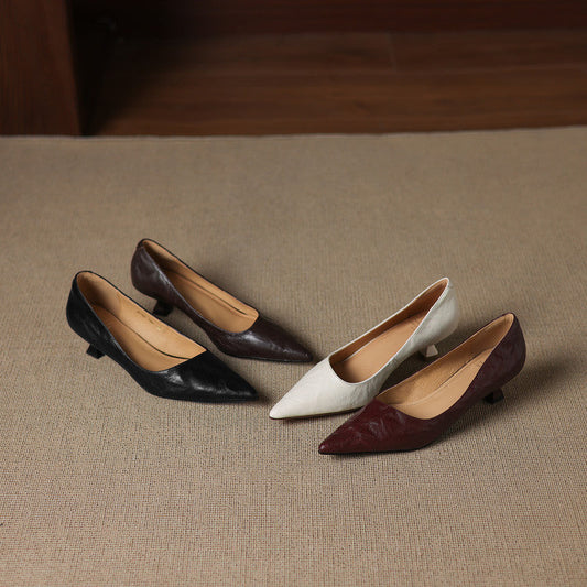 Amelier Women's Leather Kitten Heels Pointed Toe Maroon