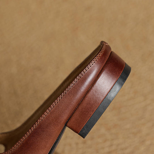 Amelier Women's Leather Mary Jane Mules Brown