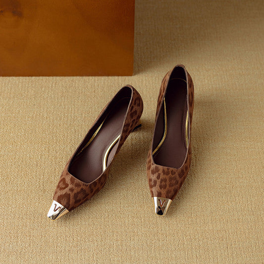 Amelier Women's Leather Pumps Sculpted Heel Brown