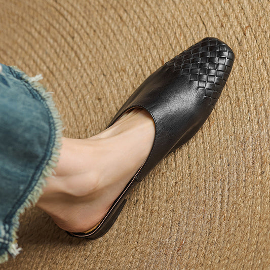 Amelier Women's Woven Leather Mules Slip-On Brown