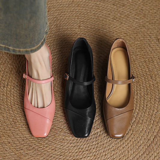 Amelier Women's Leather Mary Jane Pumps Block Heel Pink