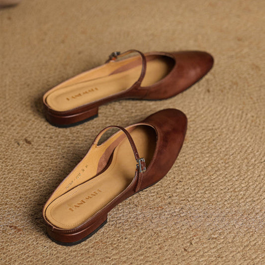 Amelier Women's Leather Mary Jane Mules Brown